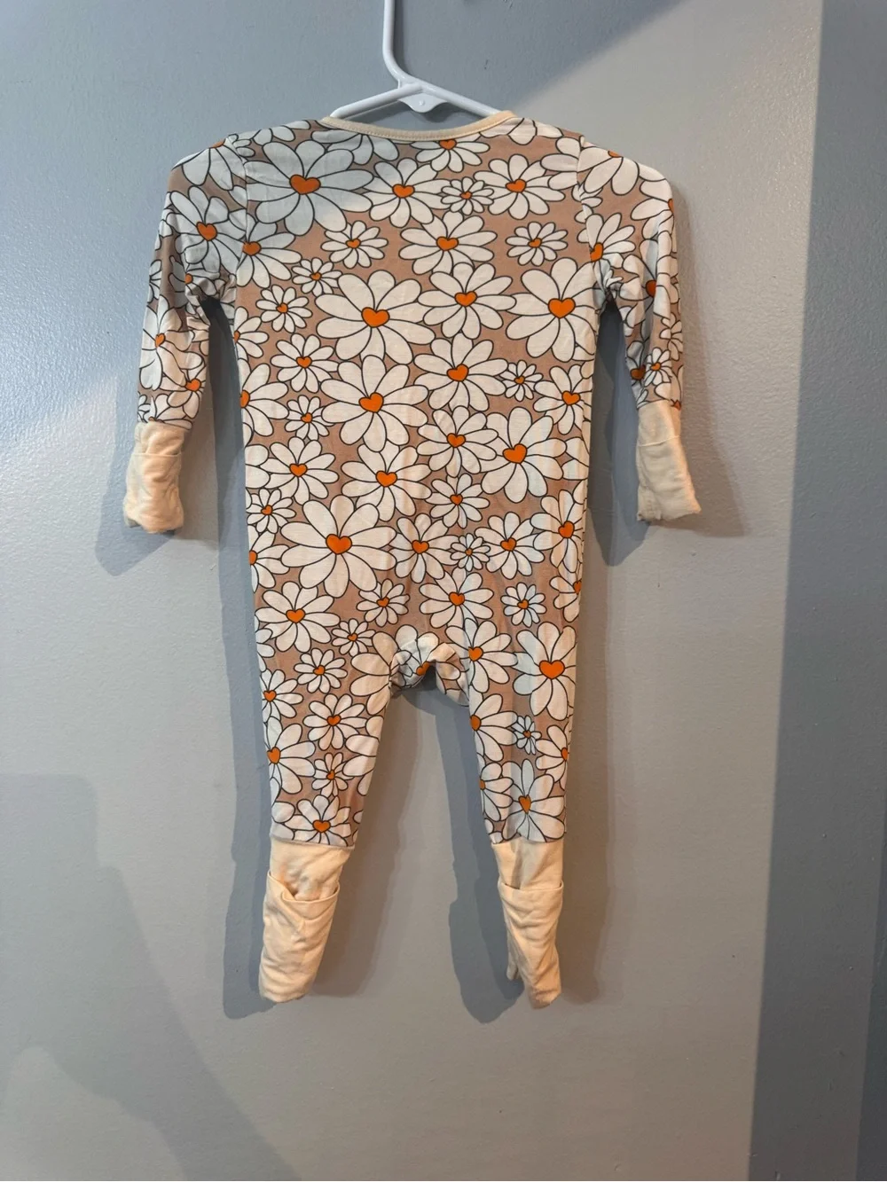 Kids Long Sleeve Daisy Print One-Piece Bamboo Pajamas - Cream & Orange